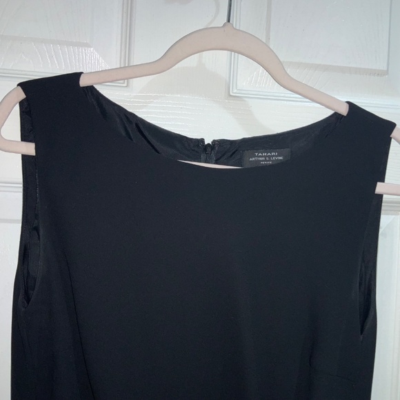 Tahari ASL sheath dress Sz 14P sleeveless side ruffle detail Little Black Dress - Picture 4 of 9